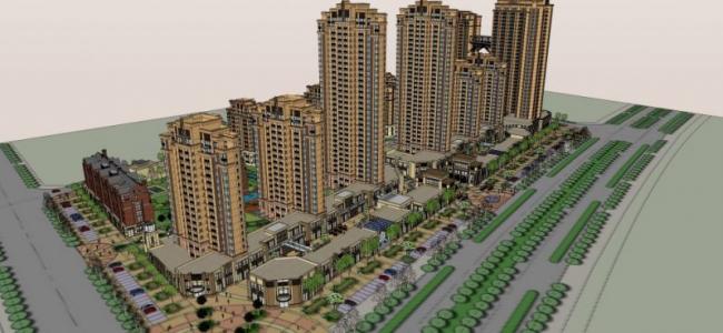 Sketchup住宅模型|超高层住宅楼，底层商业，居住建筑，古典风格