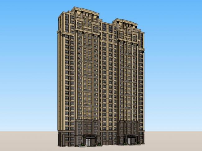 Sketchup住宅模型|超高层住宅楼，居住建筑，古典风格