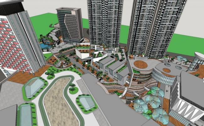 Sketchup住宅模型|超高层居住区，底层商业，现代风格