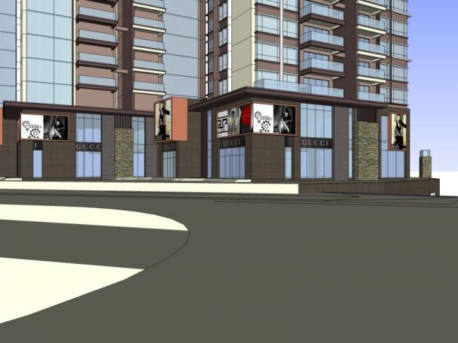 Sketchup住宅模型|高层住宅楼，底层商业，现代风格