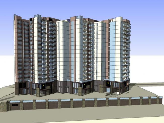 Sketchup住宅模型|高层住宅楼，底层商业，现代风格