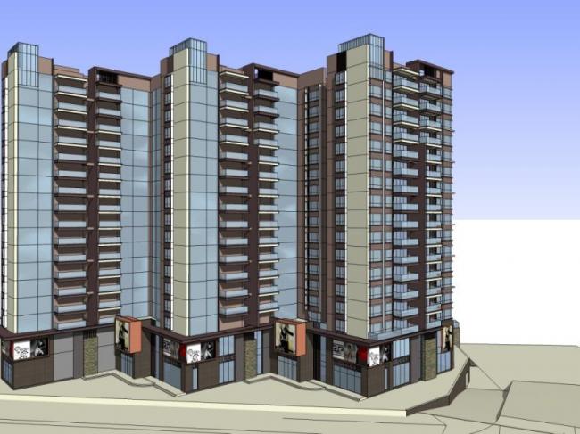 Sketchup住宅模型|高层住宅楼，底层商业，现代风格