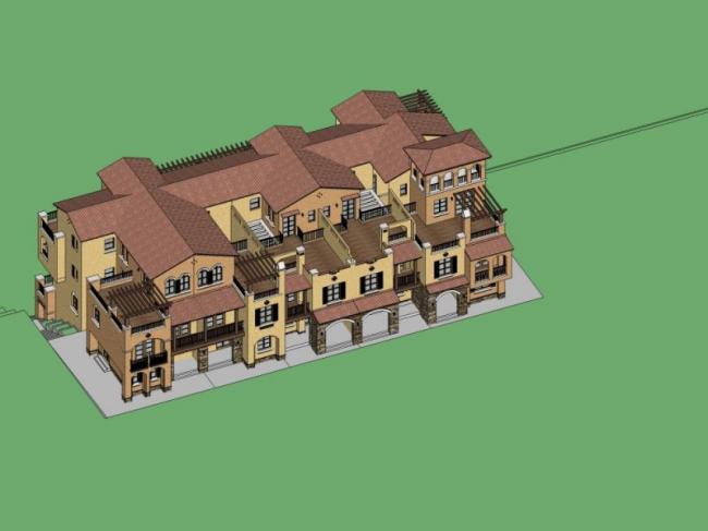 Sketchup住宅模型|联排别墅，欧式风格