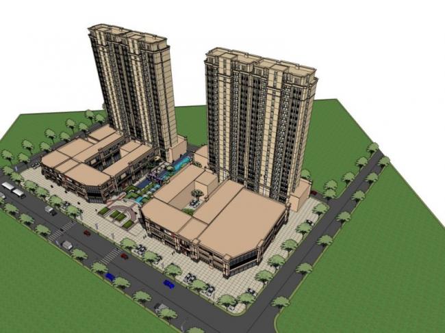 Sketchup住宅模型|超高层住宅，底层商业，居住建筑，古典风格