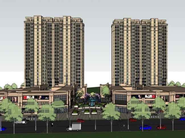 Sketchup住宅模型|超高层住宅，底层商业，居住建筑，古典风格