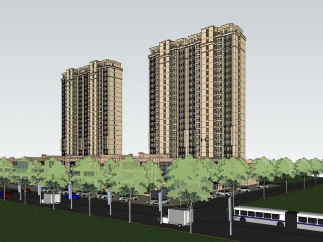 Sketchup住宅模型|超高层住宅，底层商业，居住建筑，古典风格