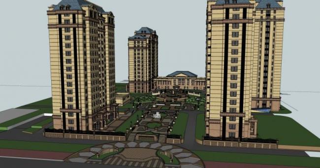 Sketchup景观模型|居住区景观，高层住宅景观，古典风格