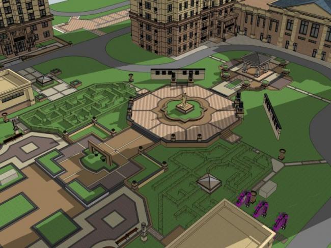 Sketchup景观模型|居住区景观，高层住宅景观，古典风格