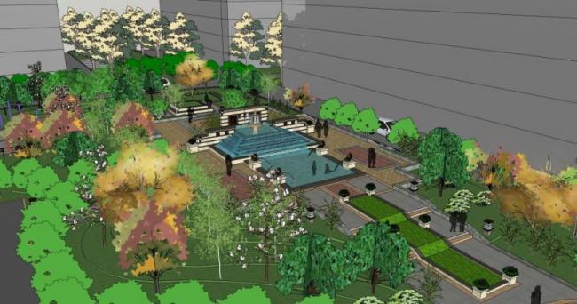 Sketchup景观模型|广场景观，古典风格