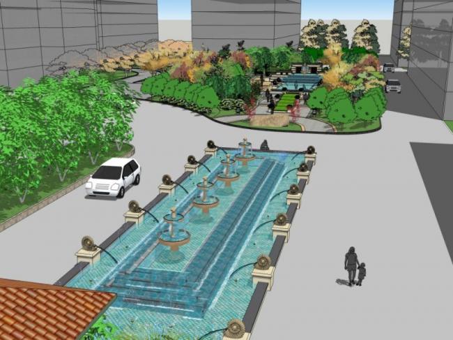 Sketchup景观模型|广场景观，古典风格