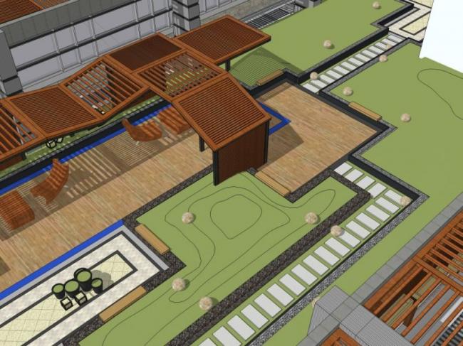 Sketchup景观模型|屋顶花园，现代风格