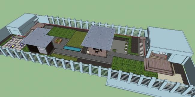 Sketchup景观模型|屋顶花园，现代风格