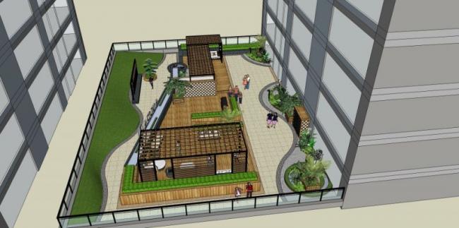 Sketchup景观模型|屋顶花园，现代风格