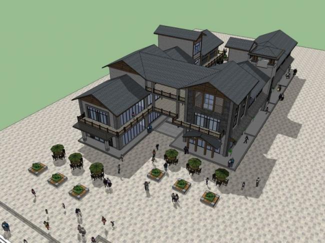 Sketchup商业模型|多层商业街，中式风格