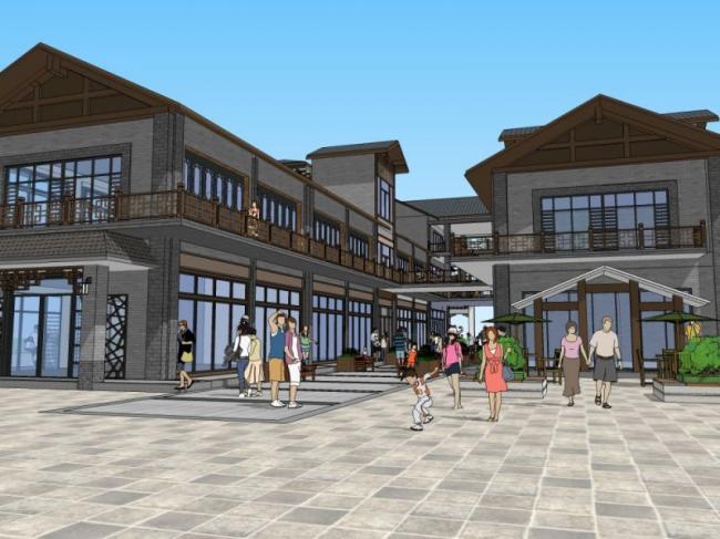 Sketchup商业模型|多层商业街，中式风格