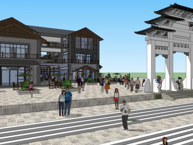 Sketchup商业模型|多层商业街，中式风格