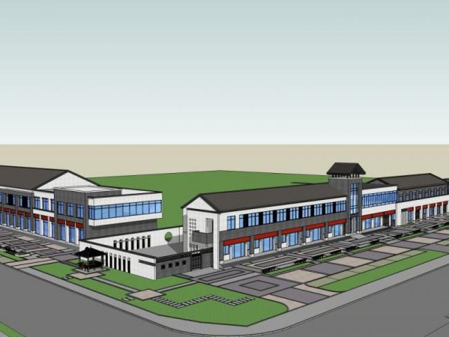 Sketchup商业模型|商业街，中式风格