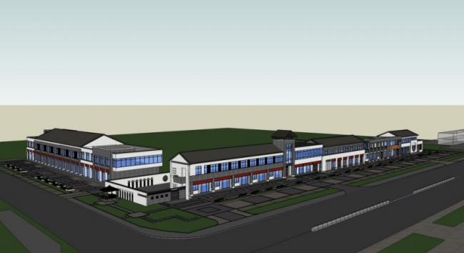 Sketchup商业模型|商业街，中式风格