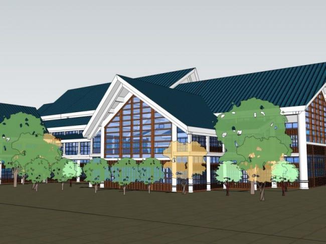 Sketchup酒店模型|多层宾馆，现代中式风格