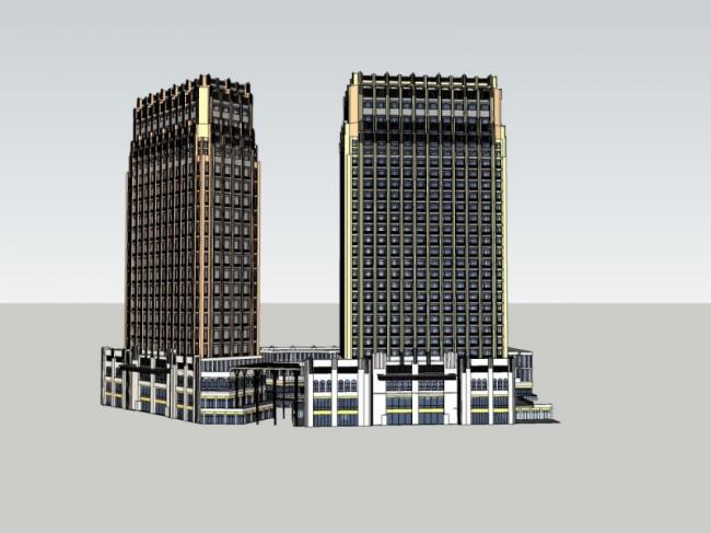 Sketchup综合体模型|多高层商业综合体，住宅，古典风格