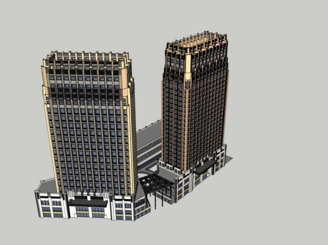 Sketchup综合体模型|多高层商业综合体，住宅，古典风格