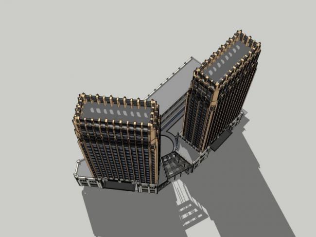 Sketchup综合体模型|多高层商业综合体，住宅，古典风格