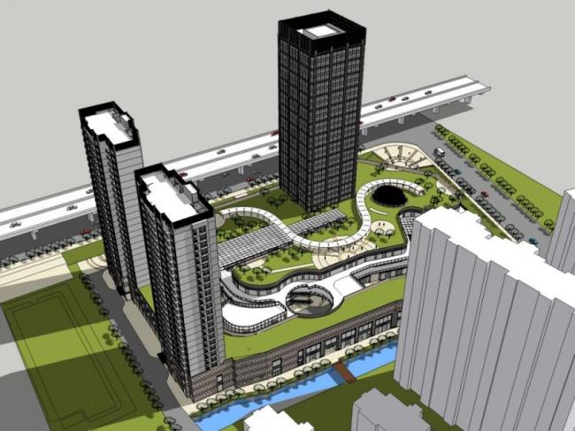 Sketchup综合体模型|多高层商业综合体，住宅，办公，古典风格