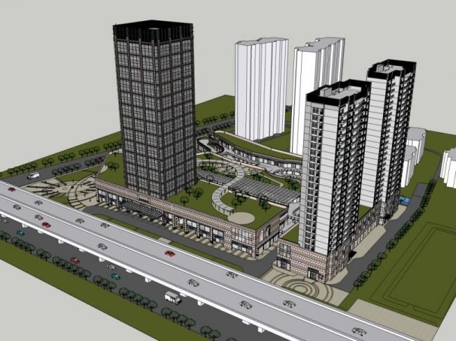 Sketchup综合体模型|多高层商业综合体，住宅，办公，古典风格