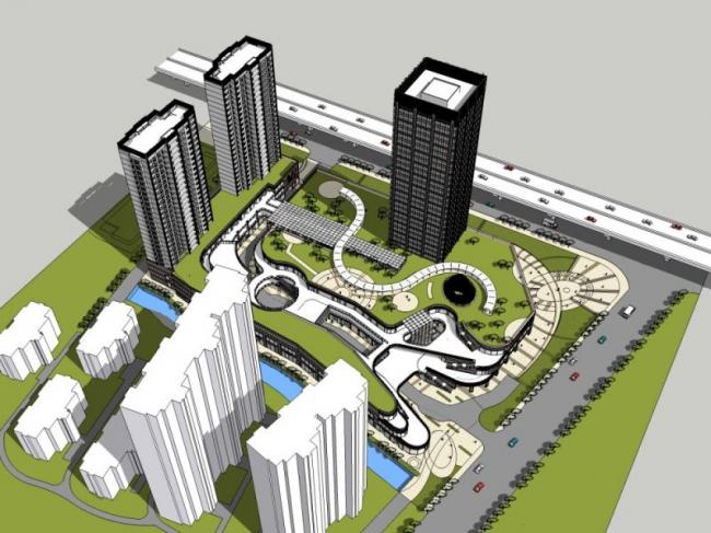 Sketchup综合体模型|多高层商业综合体，住宅，办公，古典风格