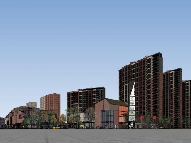 Sketchup住宅模型|高层住宅，底层商业，现代风格