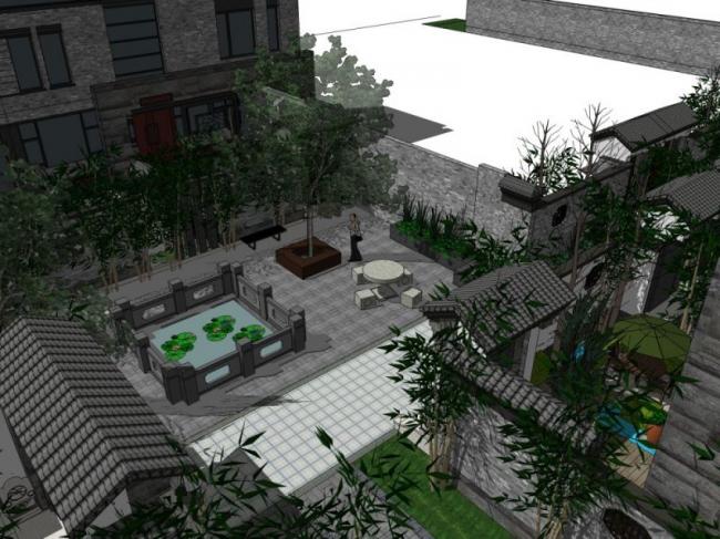 Sketchup景观模型|庭院景观，住宅景观，中式风格