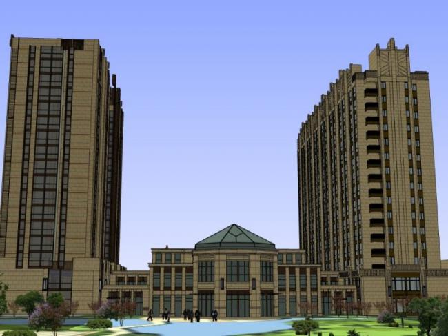 Sketchup住宅模型|高层住宅楼，居住建筑，古典风格