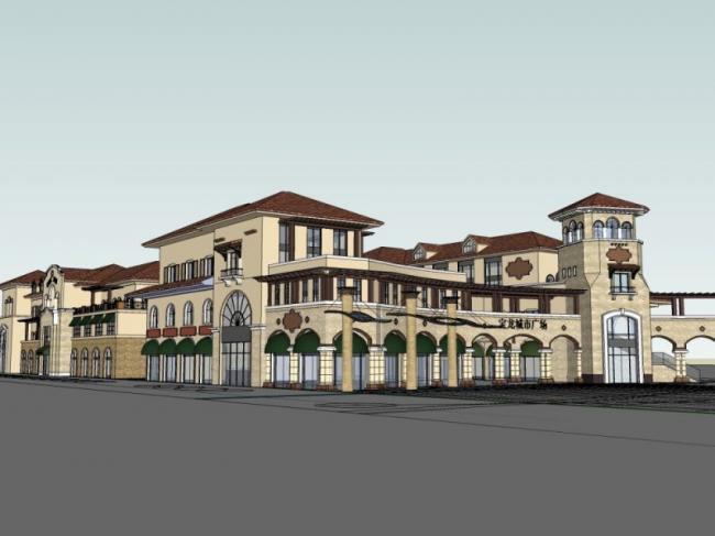 Sketchup商业模型|低层商业街，现代风格