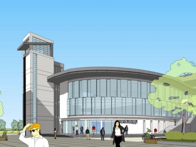 Sketchup学校模型|多层中学学校，校园教育建筑，现代中式风格