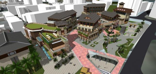 Sketchup商业模型|多层商业街，东南亚风格