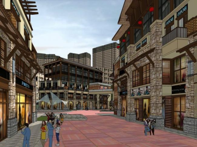 Sketchup商业模型|多层商业街，东南亚风格