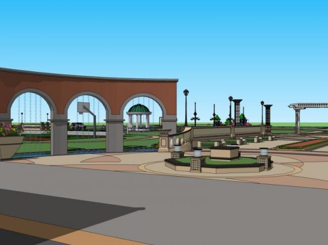 Sketchup景观模型|广场景观，欧式风格，古典风格