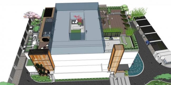 Sketchup景观模型|屋顶花园，现代风格