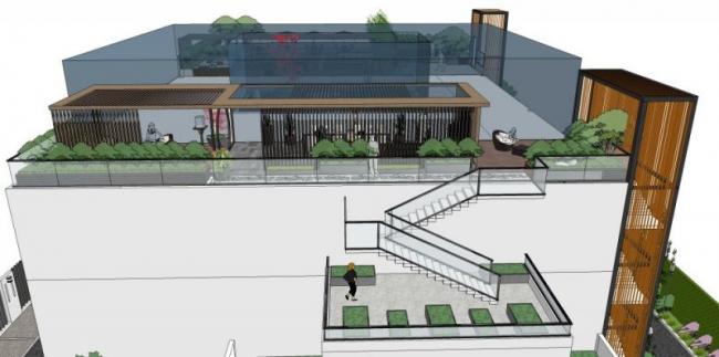 Sketchup景观模型|屋顶花园，现代风格