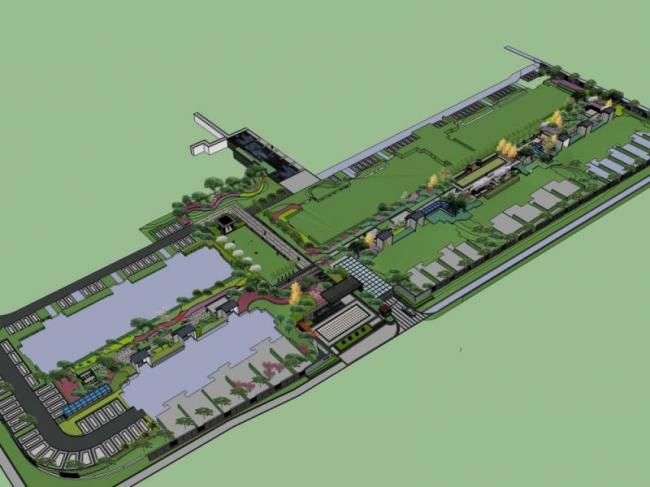 Sketchup景观模型|广场景观，现代中式风格