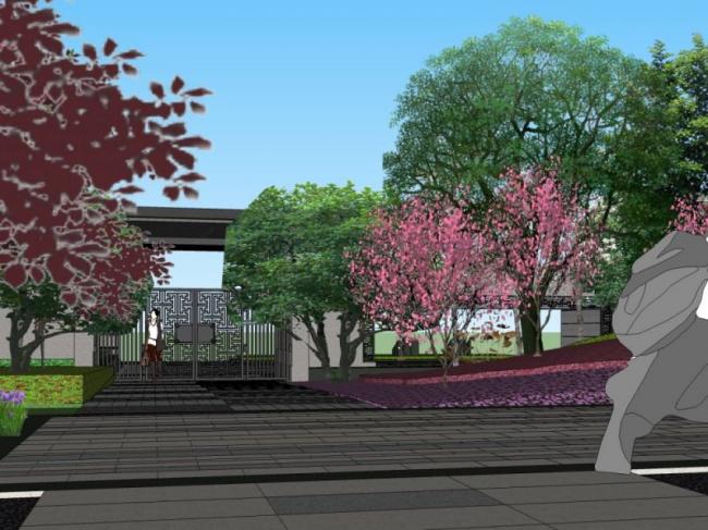 Sketchup景观模型|广场景观，现代中式风格