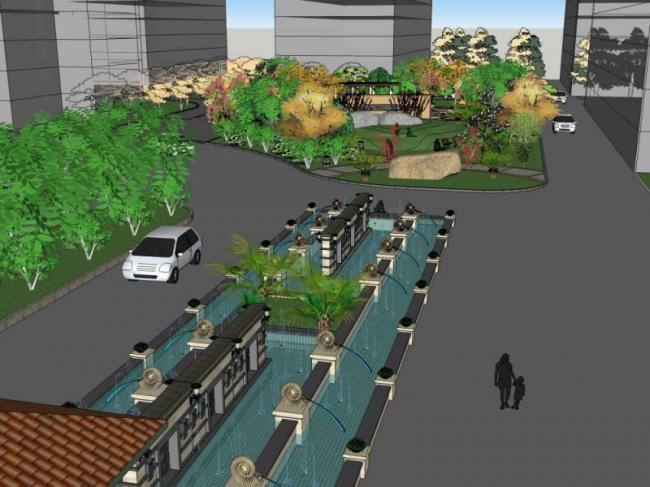 Sketchup景观模型|居住区景观，住宅景观，古典风格