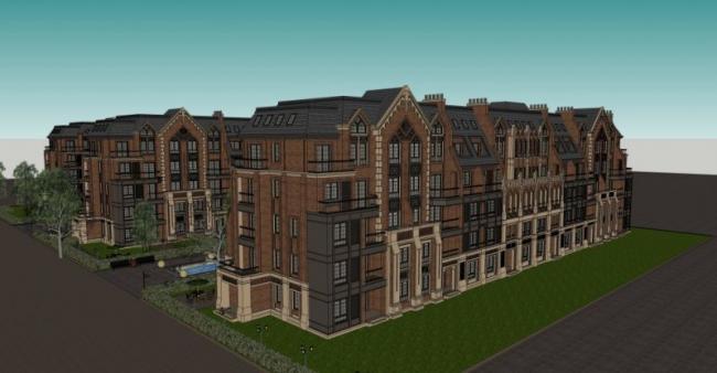 Sketchup住宅模型|多层住宅，花园洋房，居住建筑，古典风格