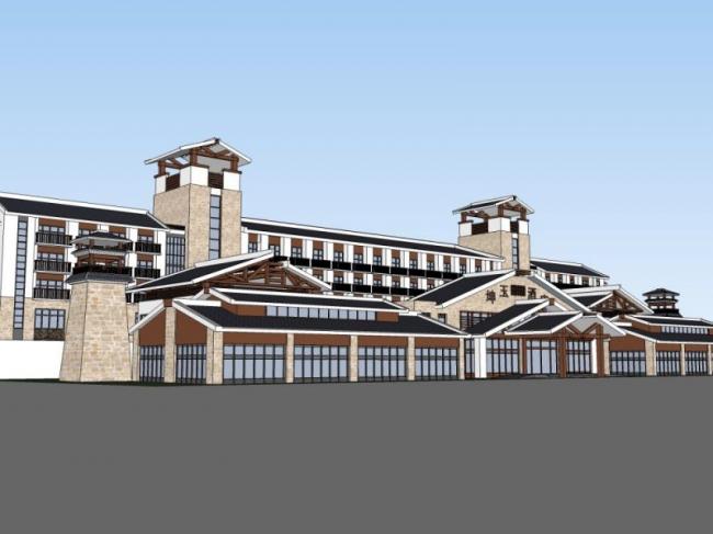 Sketchup酒店模型|多层酒店，新中式风格