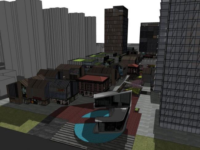 Sketchup综合体模型|多高层商业综合体，办公，古典风格