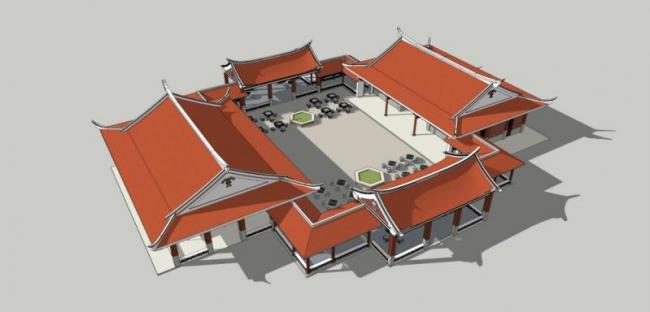 Sketchup古建筑模型|多层闽南建筑，中式风格，古建