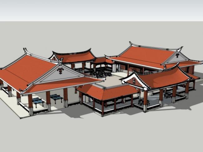 Sketchup古建筑模型|多层闽南建筑，中式风格，古建