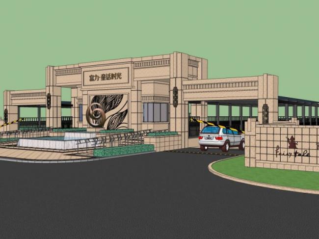 Sketchup酒店模型|会所入口，古典风格