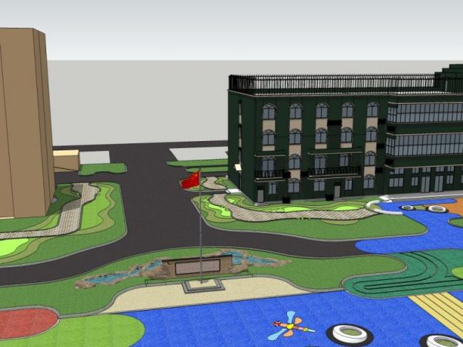 Sketchup景观模型|多层幼儿园学校景观，现代风格