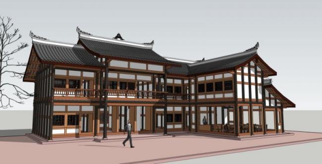Sketchup住宅模型|小木屋，中式风格